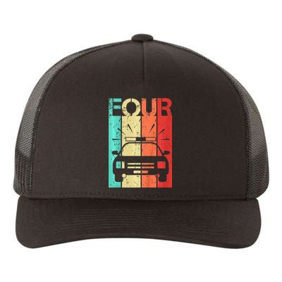 4 Year Old Police Car Birthday Fourth 4th Birthday Boy Girl Yupoong Adult 5-Panel Trucker Hat