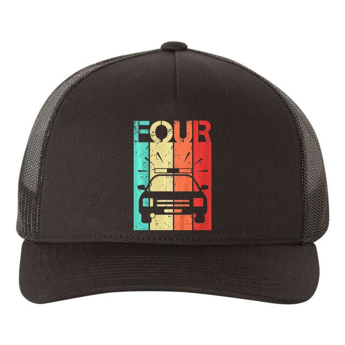 4 Year Old Police Car Birthday Fourth 4th Birthday Boy Girl Yupoong Adult 5-Panel Trucker Hat