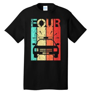 4 Year Old Police Car Birthday Fourth 4th Birthday Boy Girl Tall T-Shirt