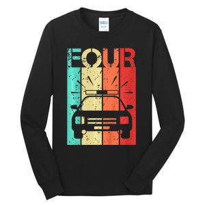 4 Year Old Police Car Birthday Fourth 4th Birthday Boy Girl Tall Long Sleeve T-Shirt