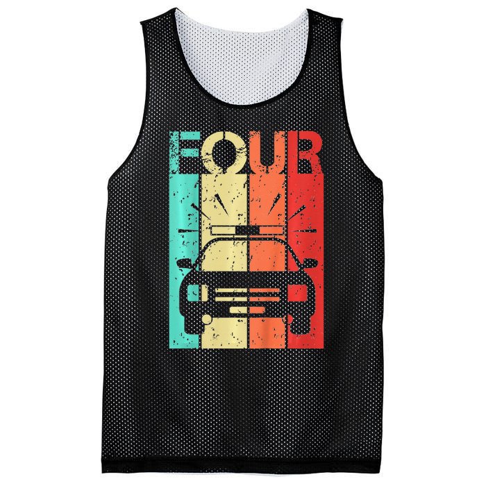 4 Year Old Police Car Birthday Fourth 4th Birthday Boy Girl Mesh Reversible Basketball Jersey Tank