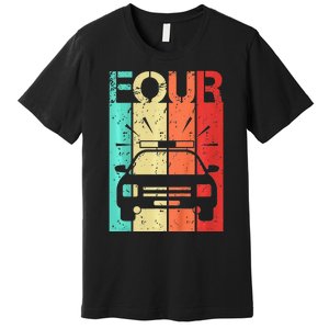 4 Year Old Police Car Birthday Fourth 4th Birthday Boy Girl Premium T-Shirt