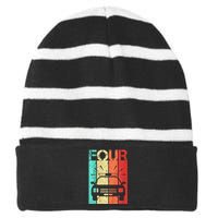 4 Year Old Police Car Birthday Fourth 4th Birthday Boy Girl Striped Beanie with Solid Band