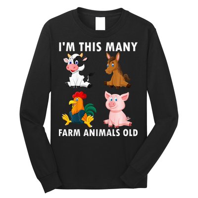 4 Year Old Boy Farm Animals Old 4th Birthday Long Sleeve Shirt