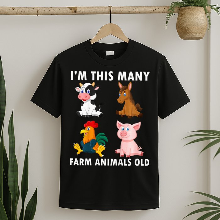 4 Year Old Boy Farm Animals Old 4th Birthday T-Shirt