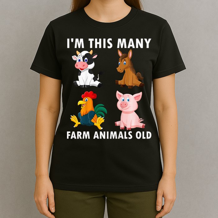 4 Year Old Boy Farm Animals Old 4th Birthday T-Shirt