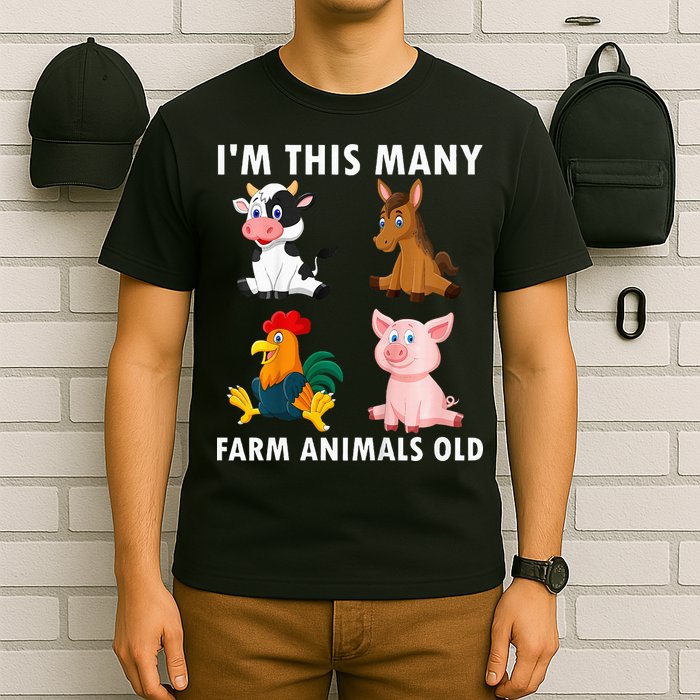 4 Year Old Boy Farm Animals Old 4th Birthday T-Shirt
