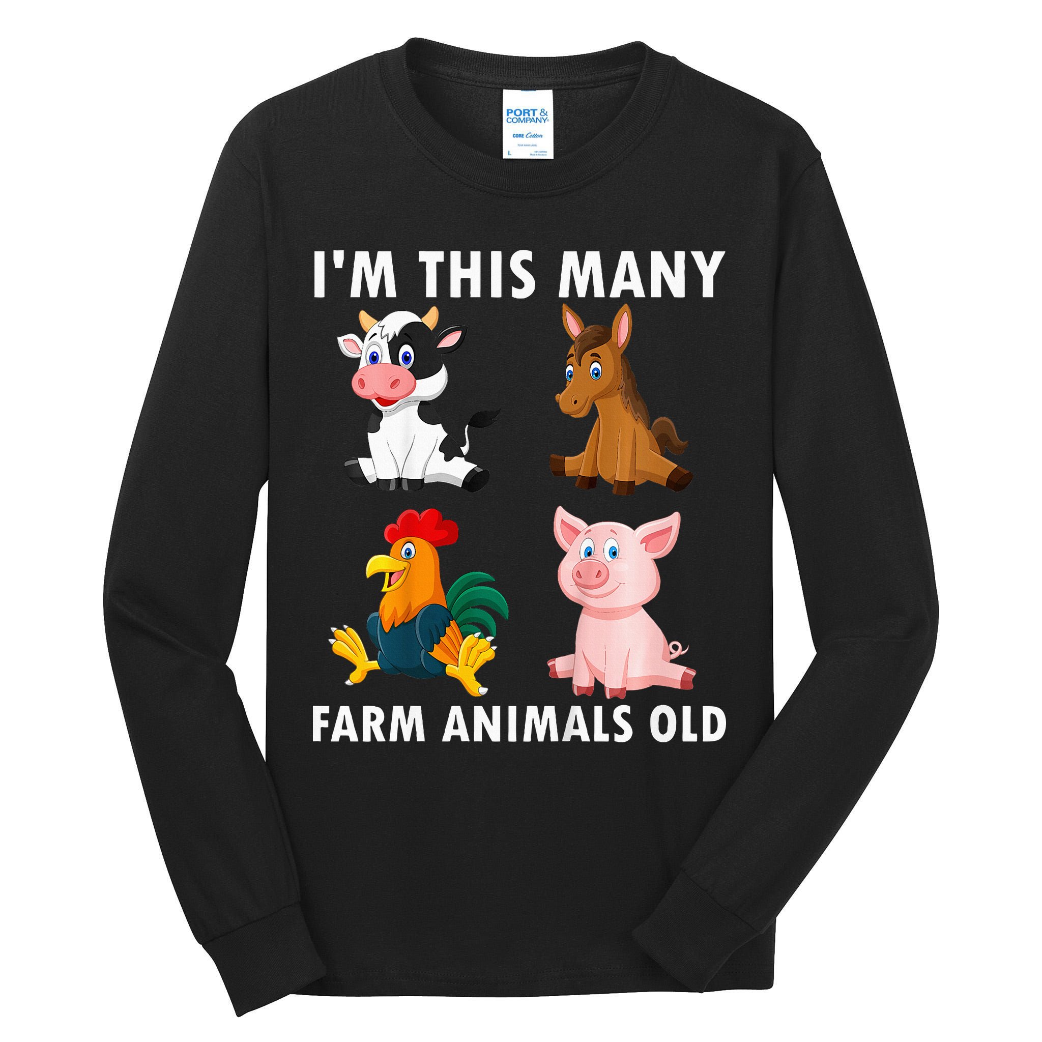 4 Year Old Boy Farm Animals Old 4th Birthday Tall Long Sleeve T-Shirt