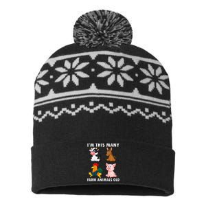 4 Year Old Boy Farm Animals Old 4th Birthday USA-Made Snowflake Beanie