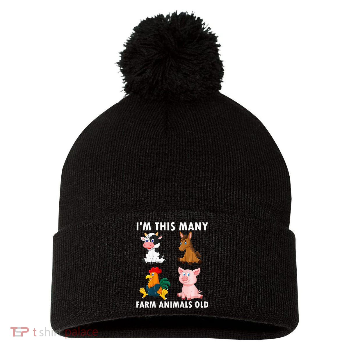 4 Year Old Boy Farm Animals Old 4th Birthday Pom Pom 12in Knit Beanie