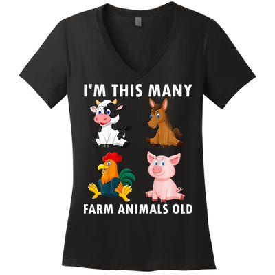 4 Year Old Boy Farm Animals Old 4th Birthday Women's V-Neck T-Shirt