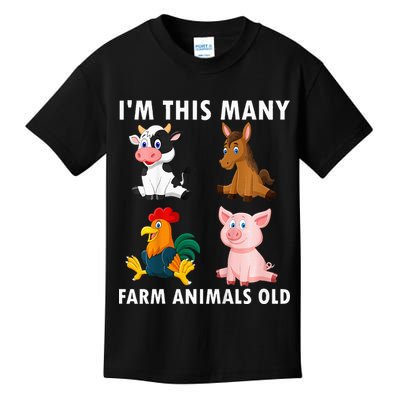 4 Year Old Boy Farm Animals Old 4th Birthday Kids T-Shirt