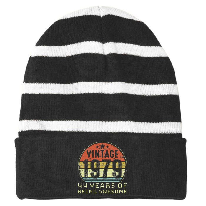 44 Year Old Birthday Vintage 1979 44th Birthday Striped Beanie with Solid Band