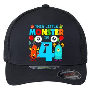 4 Year Old Gifts This Little Monster Is 4th Birthday Boy Flexfit Unipanel Trucker Cap