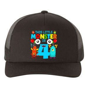 4 Year Old Gifts This Little Monster Is 4th Birthday Boy Yupoong Adult 5-Panel Trucker Hat