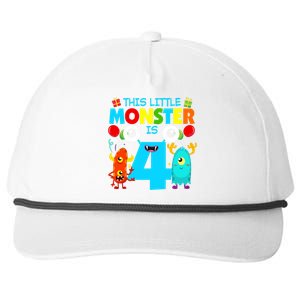 4 Year Old Gifts This Little Monster Is 4th Birthday Boy Snapback Five-Panel Rope Hat