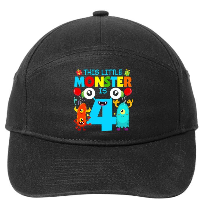 4 Year Old Gifts This Little Monster Is 4th Birthday Boy 7-Panel Snapback Hat