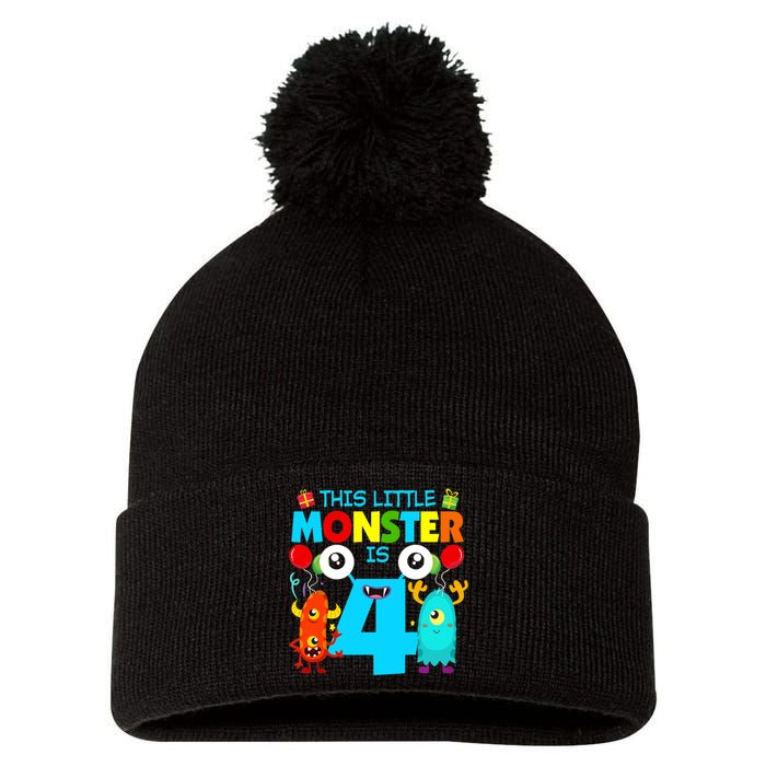 4 Year Old Gifts This Little Monster Is 4th Birthday Boy Pom Pom 12in Knit Beanie