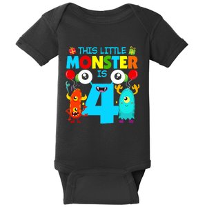 4 Year Old Gifts This Little Monster Is 4th Birthday Boy Baby Bodysuit