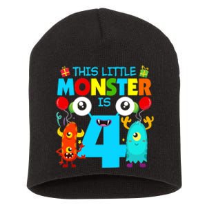 4 Year Old Gifts This Little Monster Is 4th Birthday Boy Short Acrylic Beanie