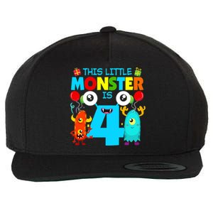 4 Year Old Gifts This Little Monster Is 4th Birthday Boy Wool Snapback Cap