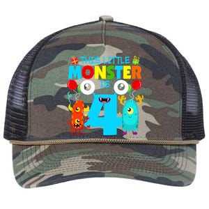 4 Year Old Gifts This Little Monster Is 4th Birthday Boy Retro Rope Trucker Hat Cap