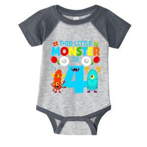 4 Year Old Gifts This Little Monster Is 4th Birthday Boy Infant Baby Jersey Bodysuit