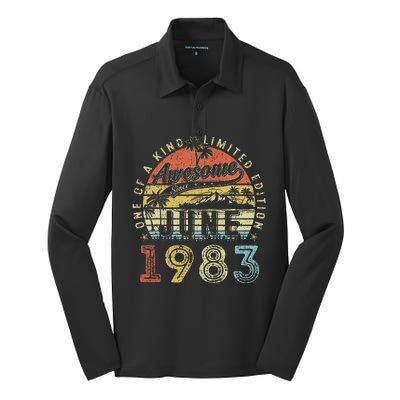 40 Year Old Awesome Since June 1983 40th Birthday Silk Touch Performance Long Sleeve Polo