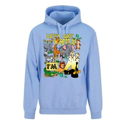 4 Year Old Zoo Safari Birthday Party Tee Lets Get Wild Im 4 Unisex Surf Hoodie