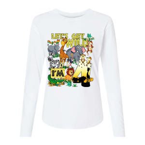 4 Year Old Zoo Safari Birthday Party Tee Lets Get Wild Im 4 Womens Cotton Relaxed Long Sleeve T-Shirt