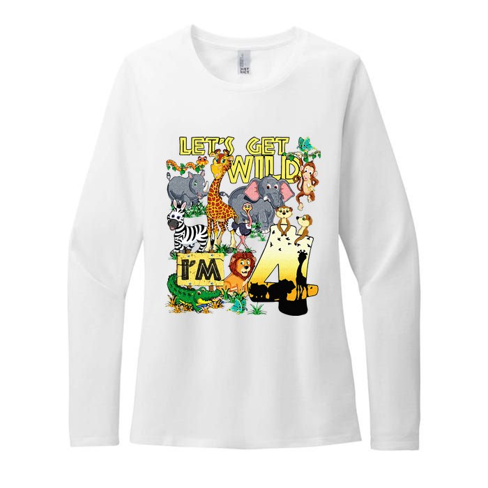 4 Year Old Zoo Safari Birthday Party Tee Lets Get Wild Im 4 Womens CVC Long Sleeve Shirt