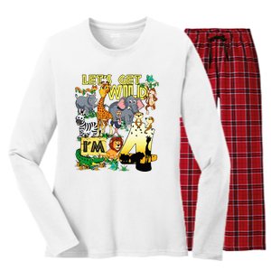 4 Year Old Zoo Safari Birthday Party Tee Lets Get Wild Im 4 Women's Long Sleeve Flannel Pajama Set 