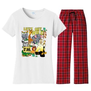 4 Year Old Zoo Safari Birthday Party Tee Lets Get Wild Im 4 Women's Flannel Pajama Set