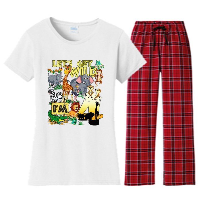 4 Year Old Zoo Safari Birthday Party Tee Lets Get Wild Im 4 Women's Flannel Pajama Set