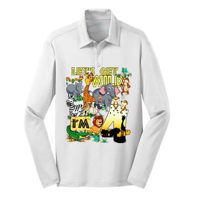 4 Year Old Zoo Safari Birthday Party Tee Lets Get Wild Im 4 Silk Touch Performance Long Sleeve Polo