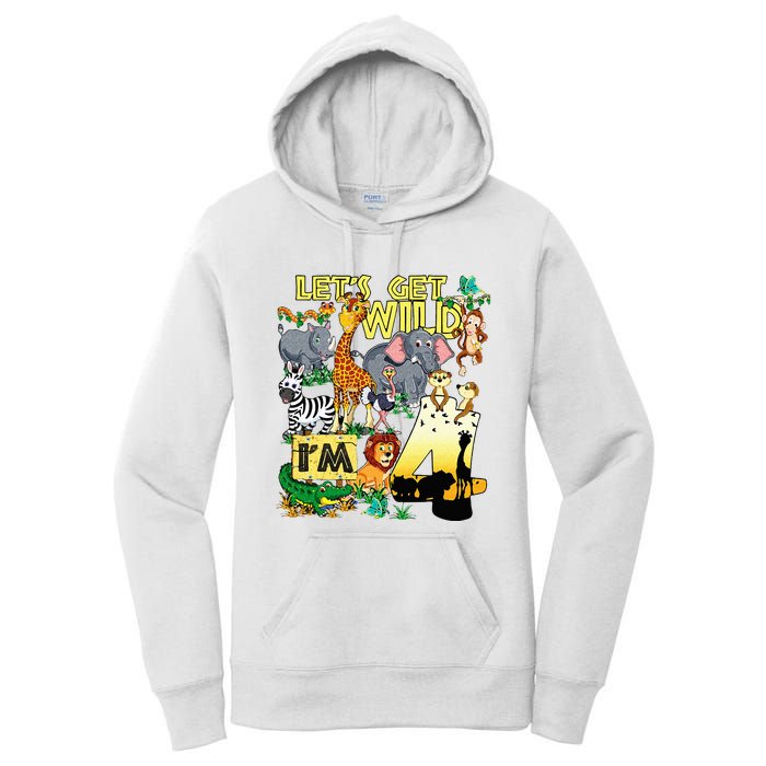 4 Year Old Zoo Safari Birthday Party Tee Lets Get Wild Im 4 Women's Pullover Hoodie