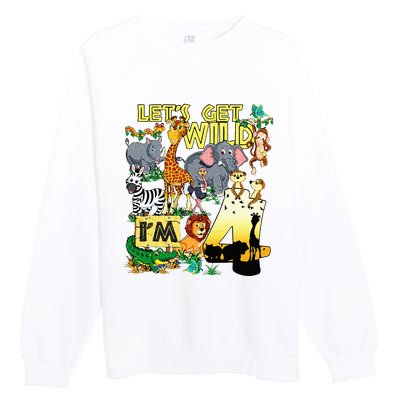 4 Year Old Zoo Safari Birthday Party Tee Lets Get Wild Im 4 Premium Crewneck Sweatshirt