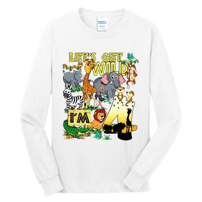 4 Year Old Zoo Safari Birthday Party Tee Lets Get Wild Im 4 Tall Long Sleeve T-Shirt