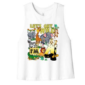 4 Year Old Zoo Safari Birthday Party Tee Lets Get Wild Im 4 Women's Racerback Cropped Tank