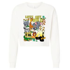 4 Year Old Zoo Safari Birthday Party Tee Lets Get Wild Im 4 Cropped Pullover Crew