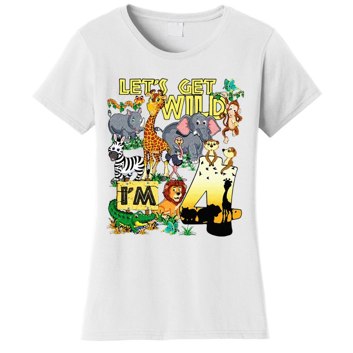 4 Year Old Zoo Safari Birthday Party Tee Lets Get Wild Im 4 Women's T-Shirt