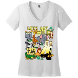 4 Year Old Zoo Safari Birthday Party Tee Lets Get Wild Im 4 Women's V-Neck T-Shirt