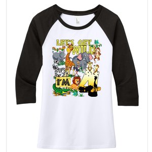 4 Year Old Zoo Safari Birthday Party Tee Lets Get Wild Im 4 Women's Tri-Blend 3/4-Sleeve Raglan Shirt