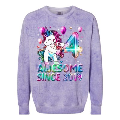 4 Years Old Unicorn Flossing 4th Birthday Girl Unicorn Party Colorblast Crewneck Sweatshirt