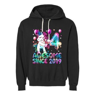 4 Years Old Unicorn Flossing 4th Birthday Girl Unicorn Party Garment-Dyed Fleece Hoodie