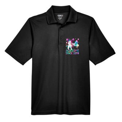 4 Years Old Unicorn Flossing 4th Birthday Girl Unicorn Party Men's Origin Performance Pique Polo