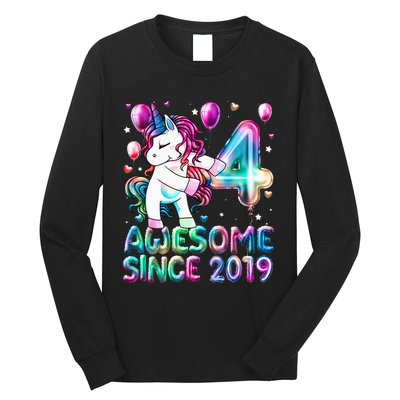 4 Years Old Unicorn Flossing 4th Birthday Girl Unicorn Party Long Sleeve Shirt