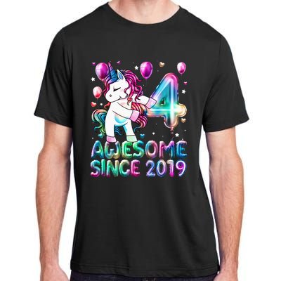 4 Years Old Unicorn Flossing 4th Birthday Girl Unicorn Party Adult ChromaSoft Performance T-Shirt