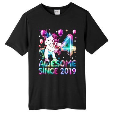 4 Years Old Unicorn Flossing 4th Birthday Girl Unicorn Party Tall Fusion ChromaSoft Performance T-Shirt