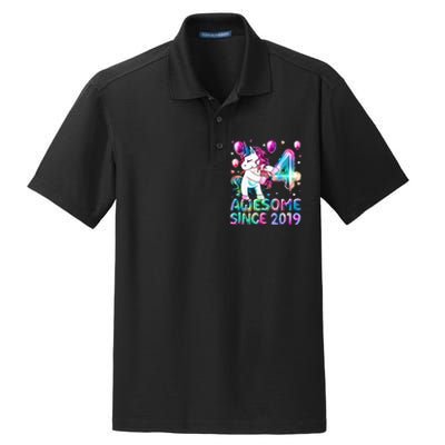 4 Years Old Unicorn Flossing 4th Birthday Girl Unicorn Party Dry Zone Grid Polo